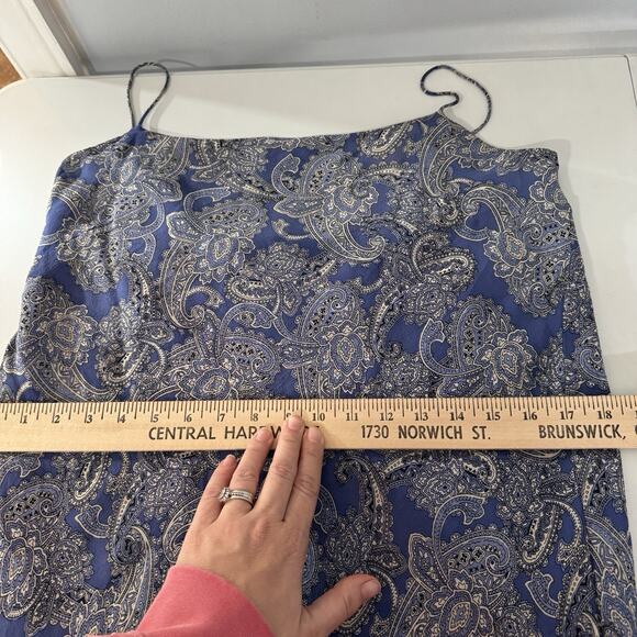 Vintage Ann Taylor 100% Silk Paisley Midi Slip Dress Sz 16 Blue Lined Coquette - Picture 8 of 10